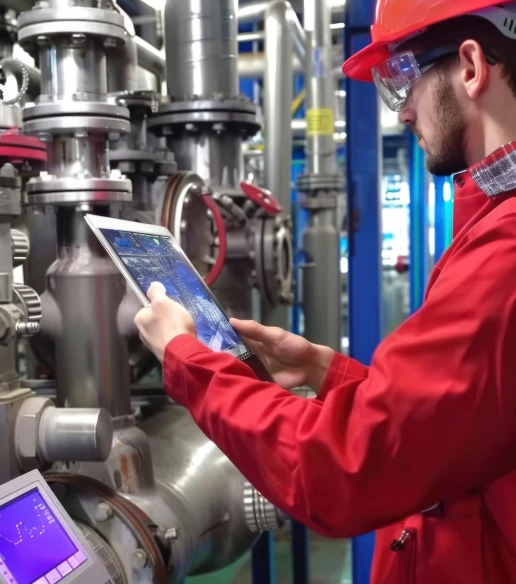 Homem com tablet verificando as encanações